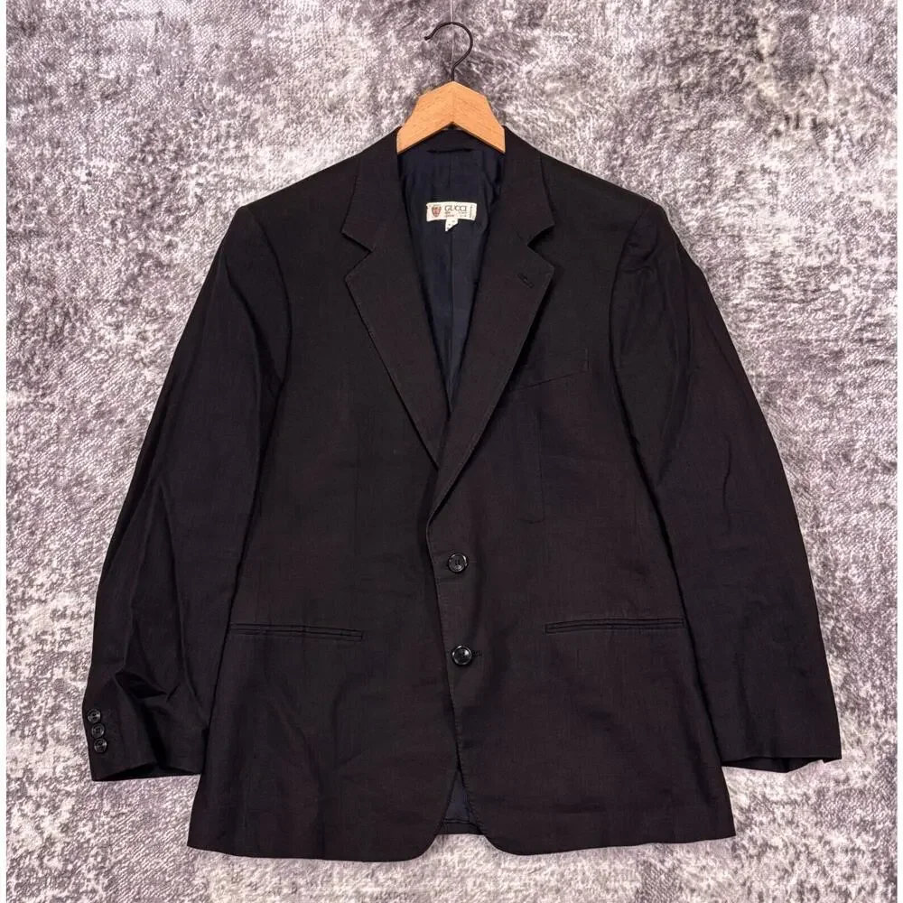 Vintage Gucci Jacket US 40 Mens Black Linen Sport Coat Blazer
